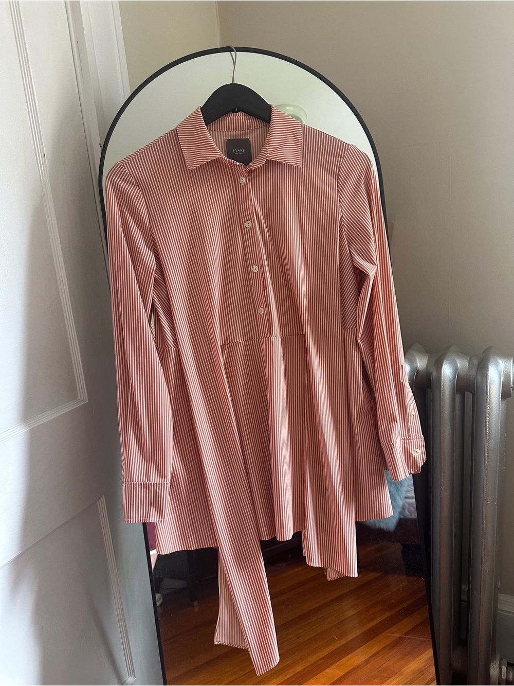Lyssè Orange / Redish and White Striped Shirt Dress with Bow